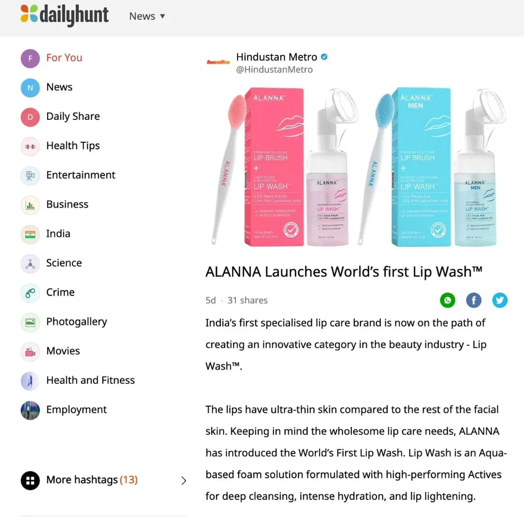 ALANNA launches World’s First LipWash® - Dailyhunt