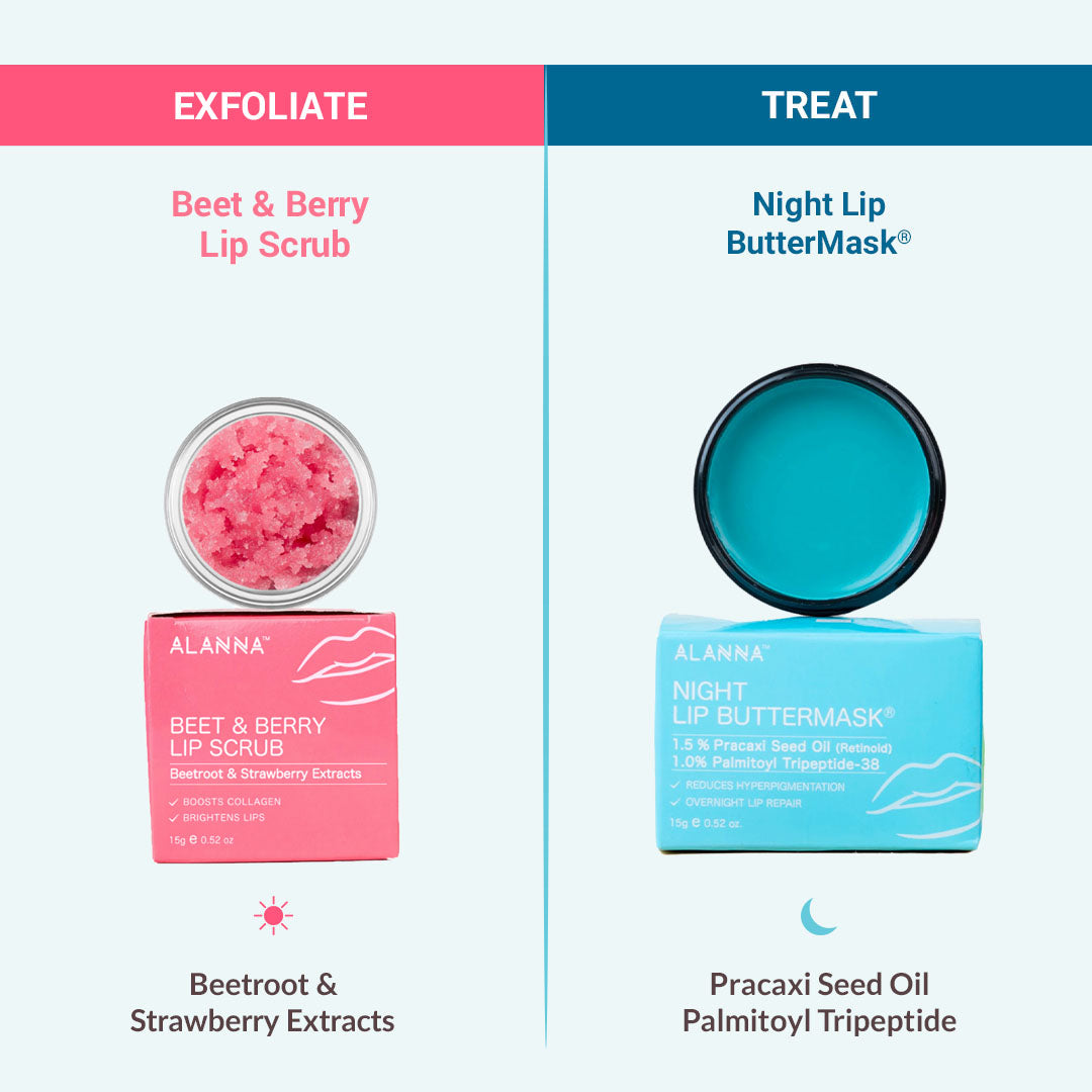 Exfoliation & Moisturization using Berry Lip Scrub & Night Lip Buttermask 