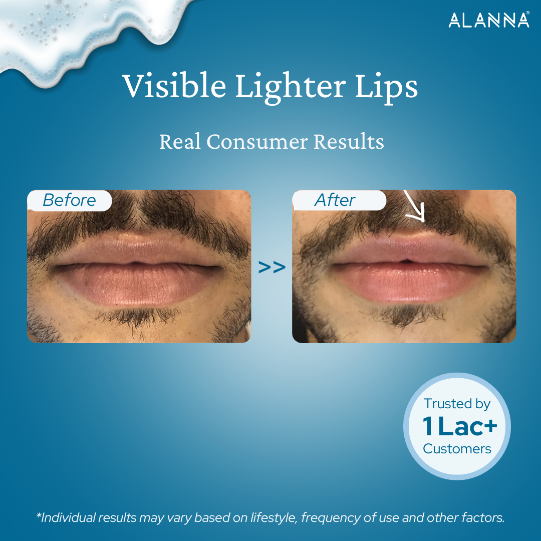 An image of before & after of lips after using lip wash