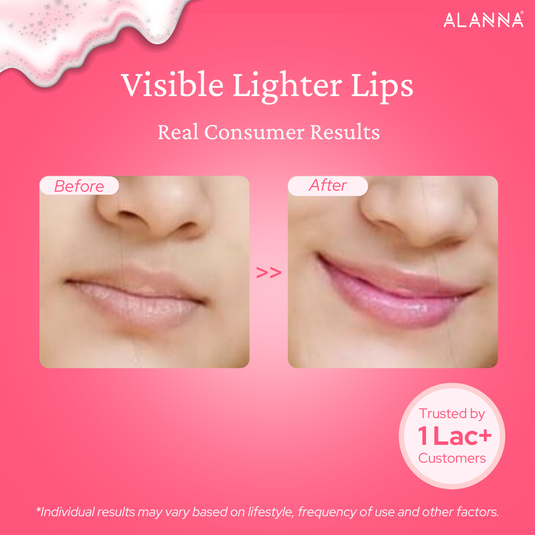 An image showing Before and After of lips after using lip wash